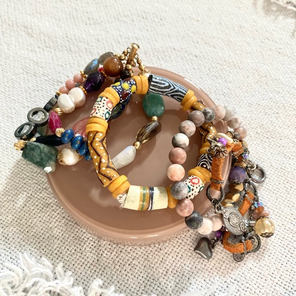 Unbranded Jewelry - Set of Faceted Beaded Bracelets Clay Glass Plastic Artisan Handmade Retro modern
